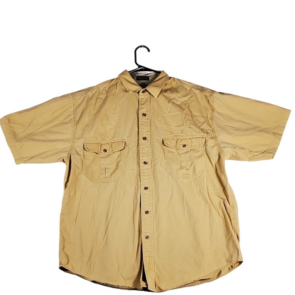 Eddie Bauer Rufton Twill Mens Short Sleeve Button Up Shirt‎ yellow size Large